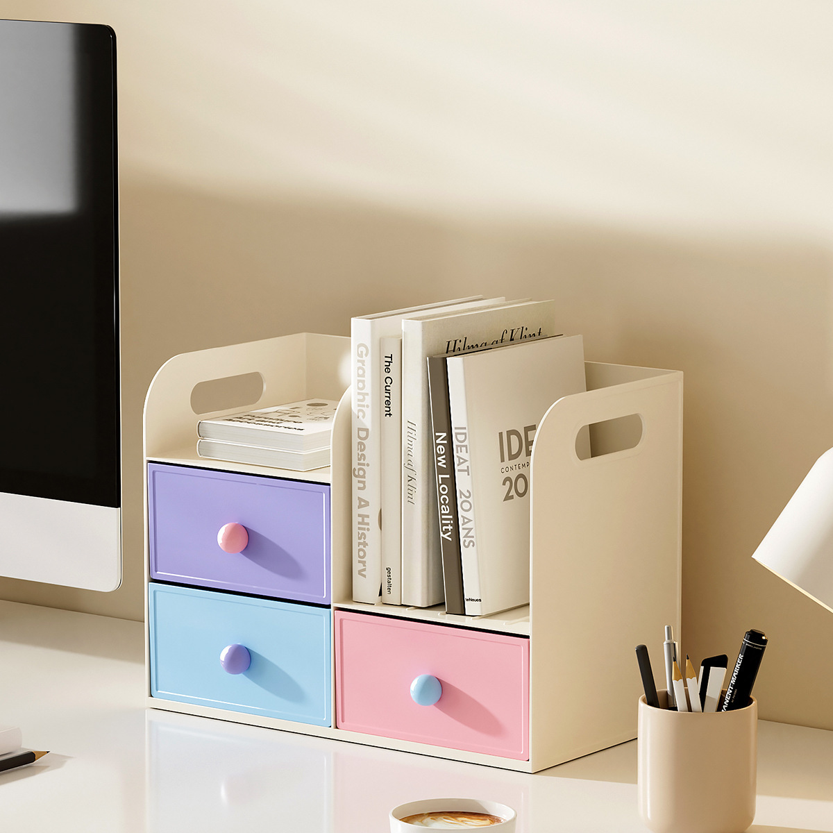 Escritorio dormitorio de estudiantes papelería portalápices estante multifuncional París estación de oficina romántica libro caja de almacenamiento