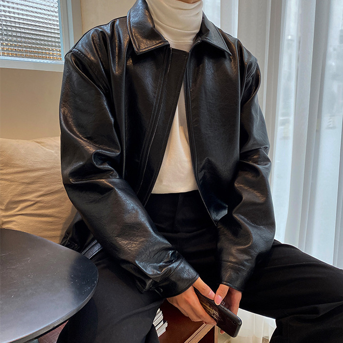 Boyfriend Style Short Leather Jacket Korean Handsome Motorcycle Jacket Pu Leather Stylish Top Trendy 2025 Korean Style