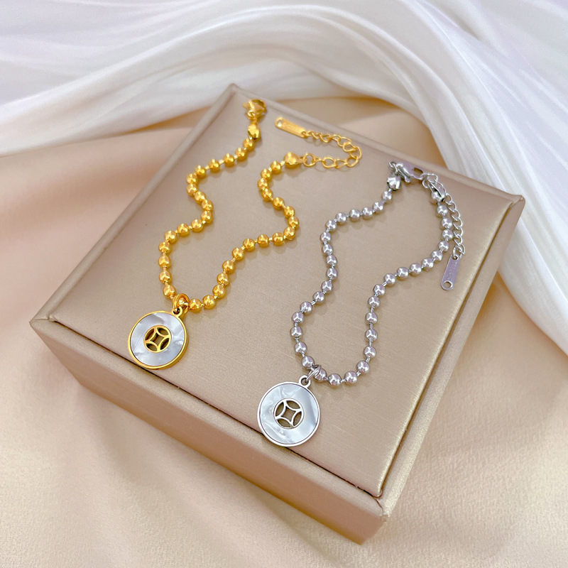Beaded Charm Bracelet Personalized Titanium Steel Circular Coin_voghion.com