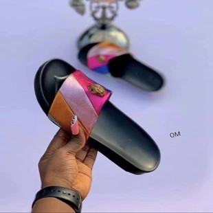 European and American 2023 new spring and summer eagle head color large size outer wear thick bottom beach women's sandals and slippers direct sales
