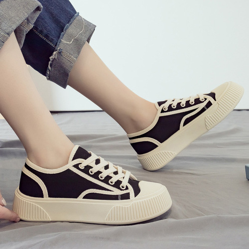 2024 spring and summer new canvas shoes women's thick-soled women's shoes casual sneakers platform shoes white shoes ins trend