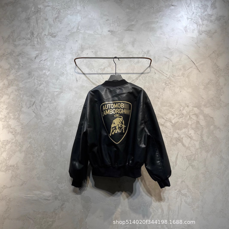 Correct Version Trendy Brand B 25Ss New Lamborghini Series Badge Shield Leather Jacket Loose Coat