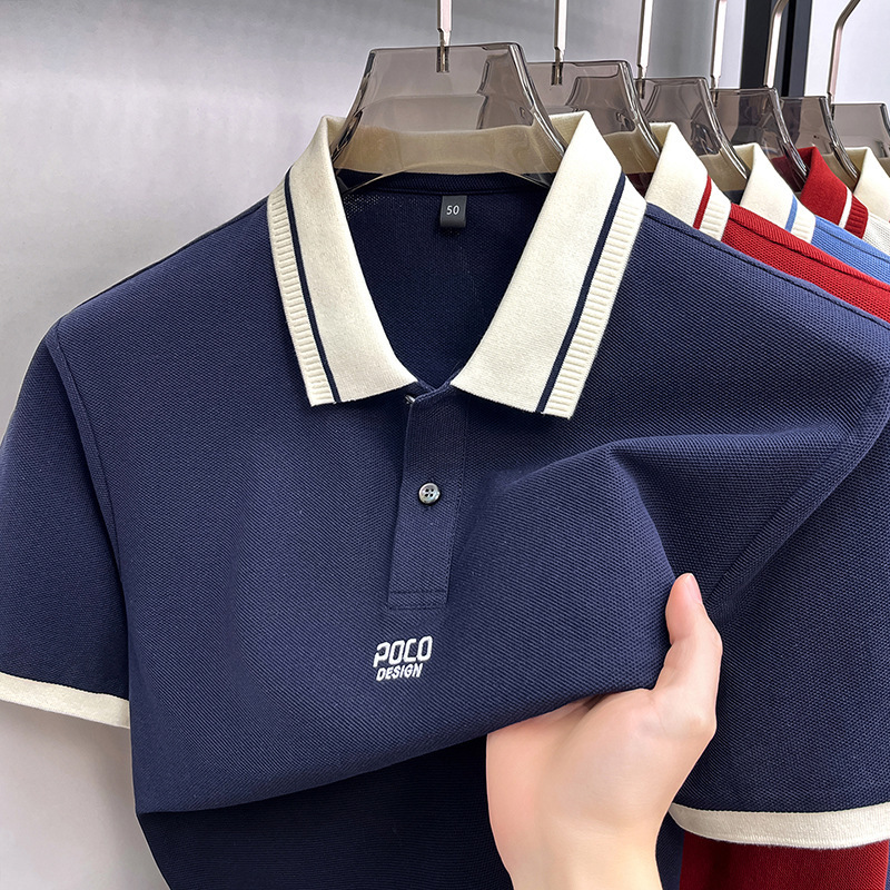 Meige Baolu Men's Polo Shirt Summer Long-Staple Cotton Short-Sleeved T-Shirt Middle-Aged Business Casual Embroidered Lapel Top Meige Baolu Men's Polo Shirt Summer Long-Staple Cotton Short-Sleeved T-Shirt Middle-Aged Business Casual Embroidered Lapel Top