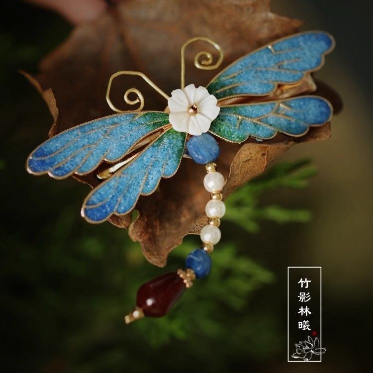 可爱夹子小发夹后脑勺蜻蜓汉服发饰画精致原创边夹珐琅百搭仙美无|undefined