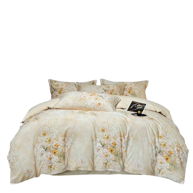 Funda de edredón de algodón, sábanas, ropa de cama, juego de cuatro piezas para textiles para el hogar, juego de cuatro piezas de lujo ligero cepillado de cuatro estaciones