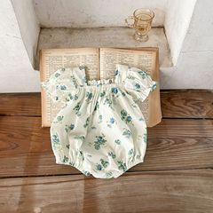 ins Korean version of summer infant jumpsuits cute printed bag farts lace puff short-sleeved rompers trendy