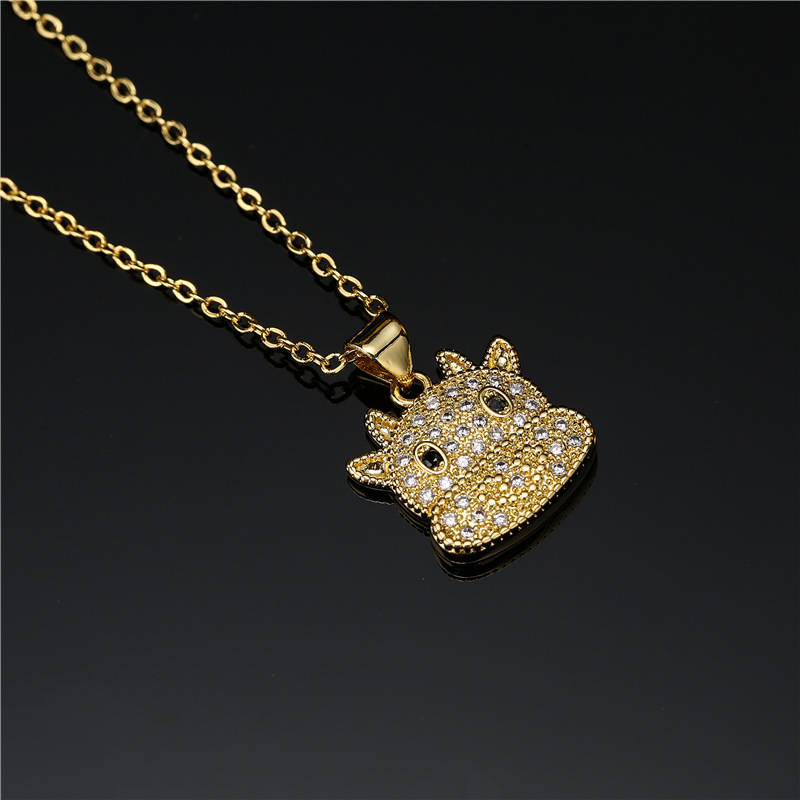 Fashion Copper Micro-inlaid Zircon Cute Baby Cow Pendant Necklace display picture 3