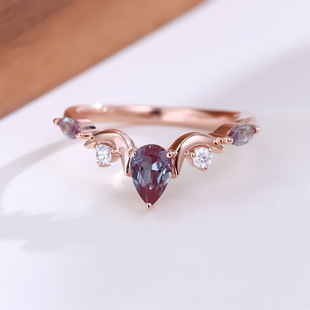 V-Shaped 18K Rose Gold Ring, One Carat Cultured Gemstone Ring, Alternative Jewelry, Colorful Treasure, Versatile K Gold Ring