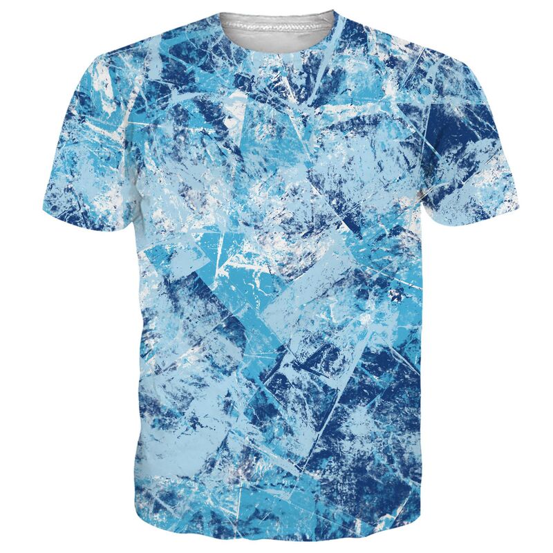 Cross-Border European and American Foreign Trade Hot-Selling 3D Digital Printing Imitation Three-Dimensional Ice Cube Cool Summer Men's Casual Short-Sleeved T-Shirt