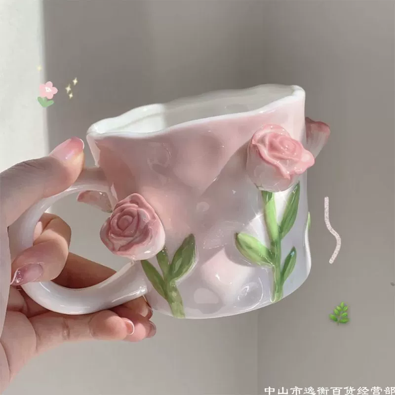 Кружка из керамики с Tulip Girl Heart Hand роспись Tulip Tully S трёхмерная цветочная текстура Girlfriend марка чашка