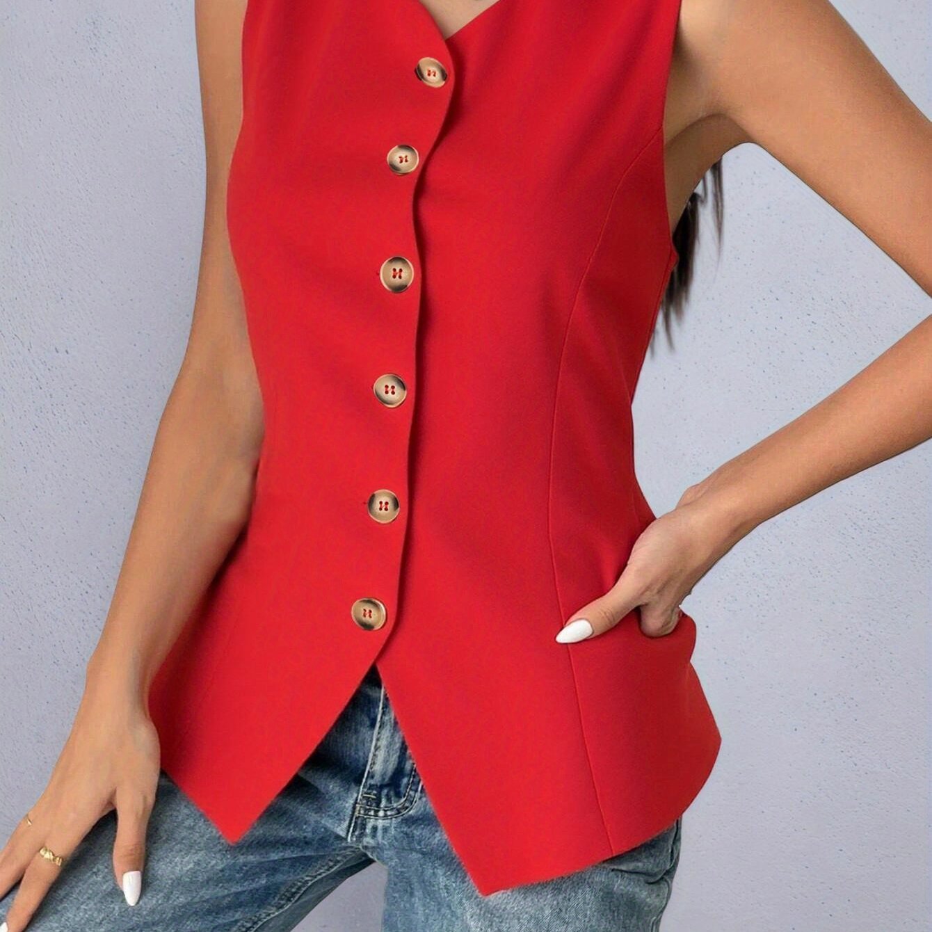 Women's Elegant Commuter Vest V Neck Mid Transfronterizo