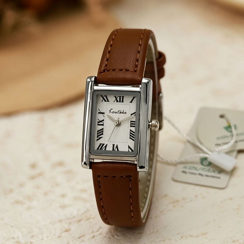 Square women's watch with a stylish and sophisticated feel, featuring Roman numerals, versatile and simple quartz watch