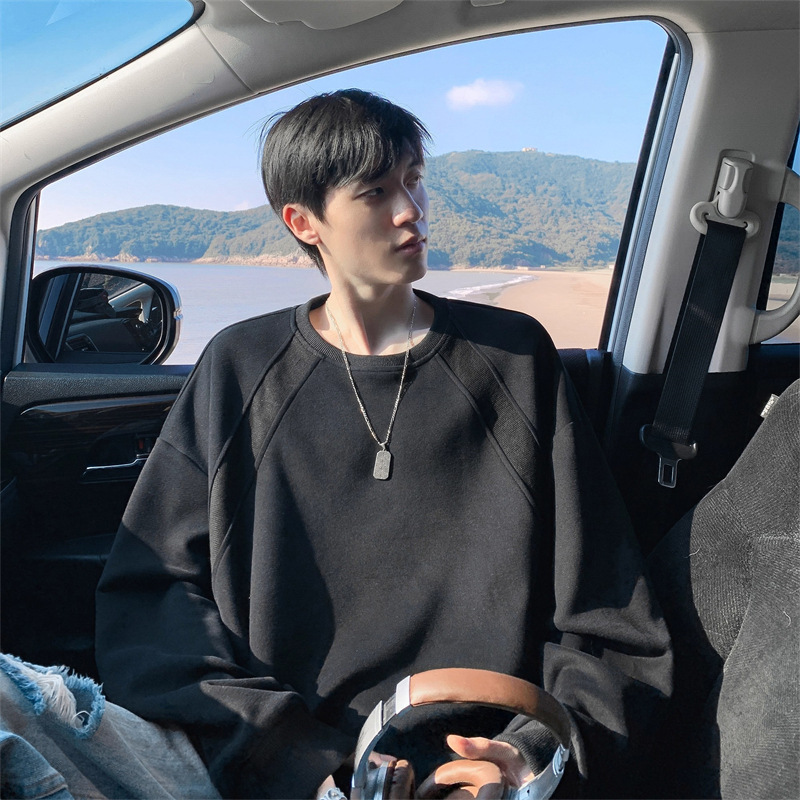 American-Style Heavyweight Boxy Crewneck Sweatshirt for Men, Large Size, Spring and Autumn 2026 New Style, Loose Casual Hoodless Long-Sleeve T-Shirt