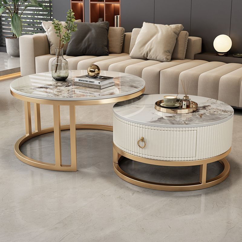 잉크 화이트/골드 프레임 스트라이프 커피 테이블 [싱글 펌프스]