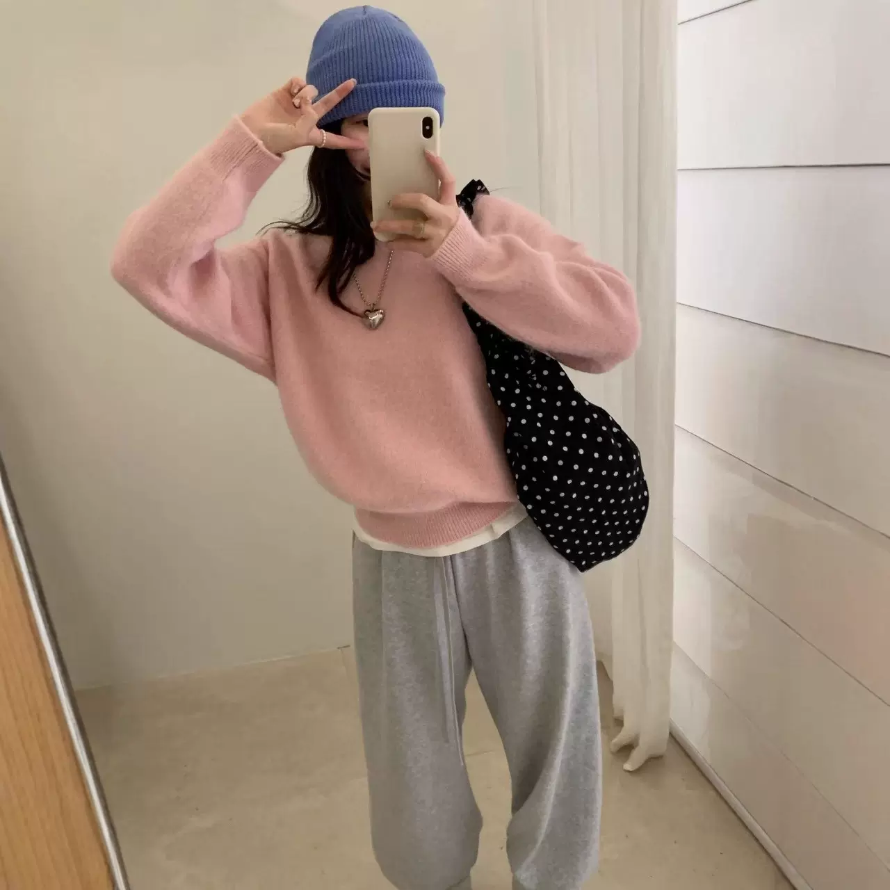 韩代同款圆领糖果色兔毛长毛套头衫宽松慵懒休闲毛衣chic上衣女