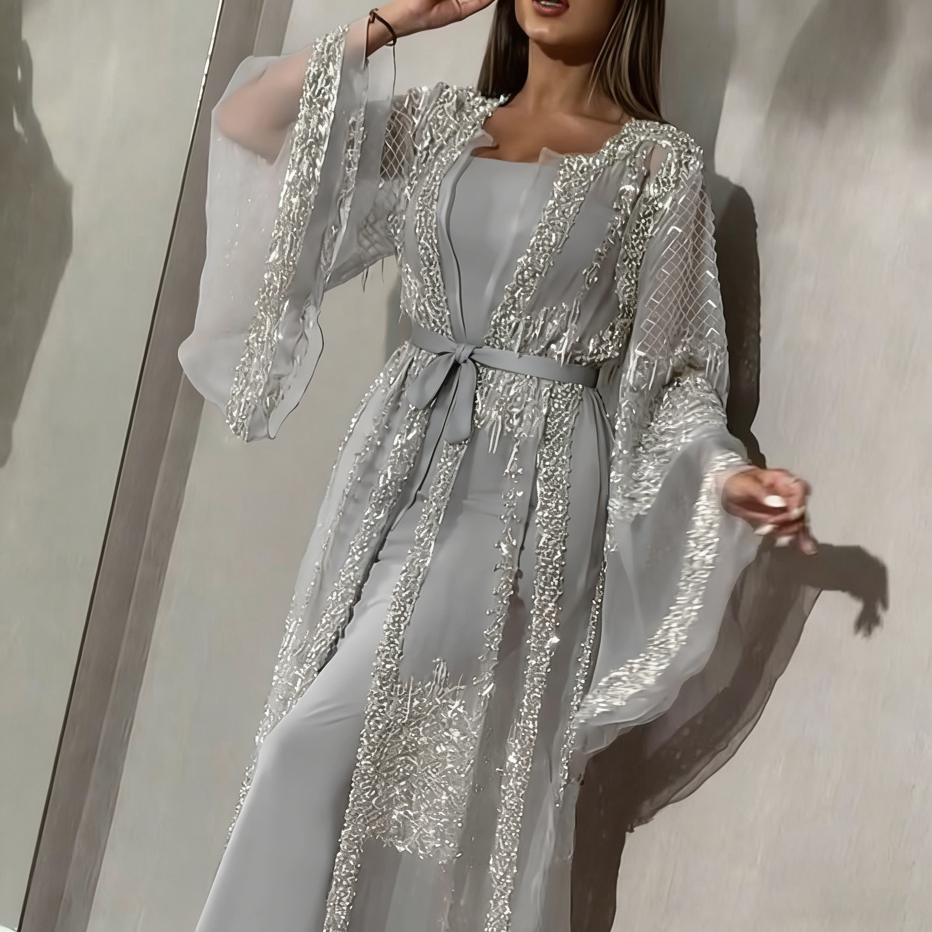 2025 nuevo estilo transfronterizo de comercio exterior europeo y americano vestido de mujer bronceado vestido de swing sexy vestido de noche de banquete de chal