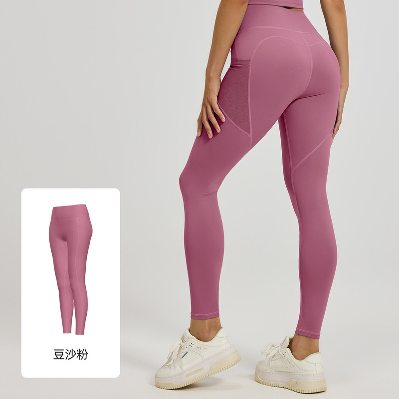 Juyitang メッシュサイドポケットスポーツフィットネスパンツランニング弾性ハイウエストヒップリフティングヨガパンツ女性の薄いスタイル|undefined