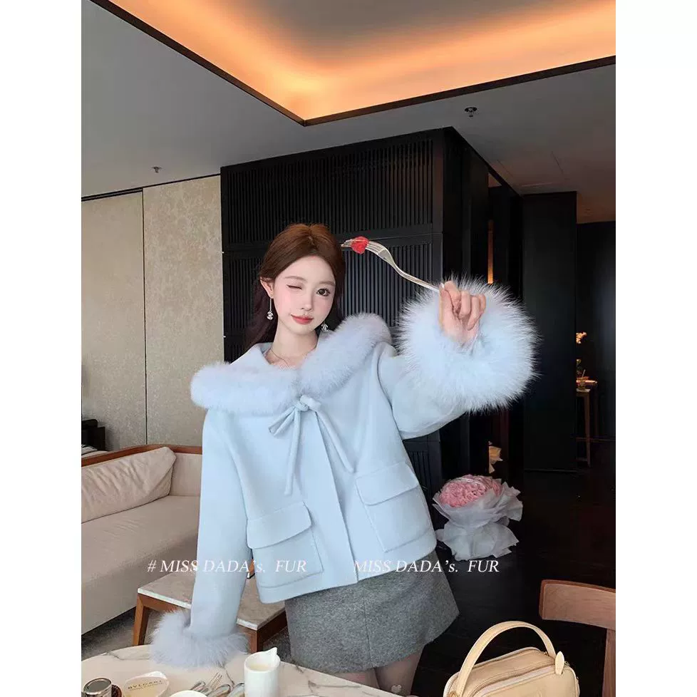 2025 новый шерстяной жакет женский короткий аромат корейский стиль повседневный свежий маленький шерстяной воротник шерстяной жакет