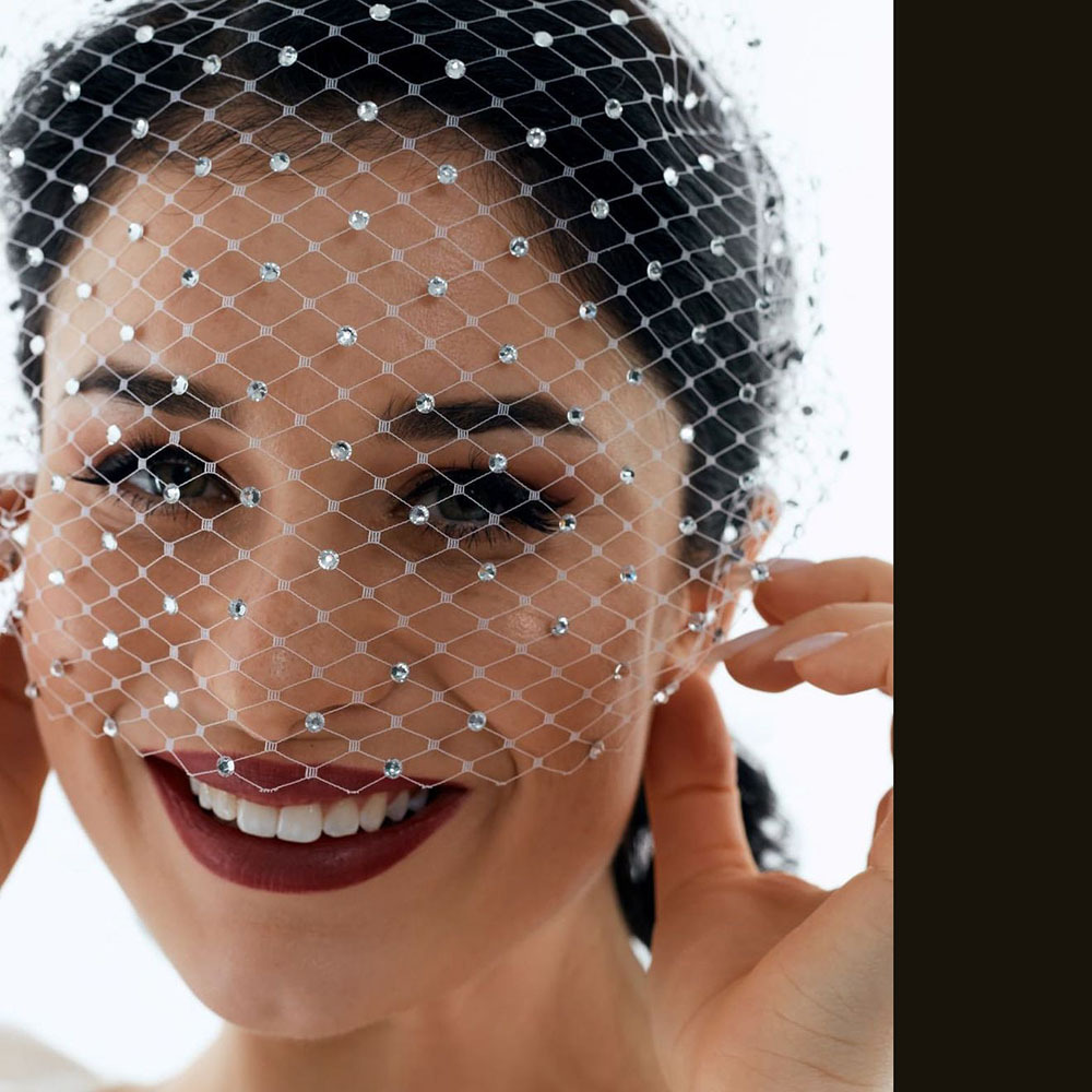 105g Weight Birdcage Veils, Party Headpieces Hair Accessories Type 1 Piece Quantity Wedding Occasion Rhinestone Material Grid Pattern Women's Gender Handmade Design Elegant, Bridal Style Women's Elegant Lady Bridal Grid Rhinestone Handmade Birdcage Veils Party Headpieces 5