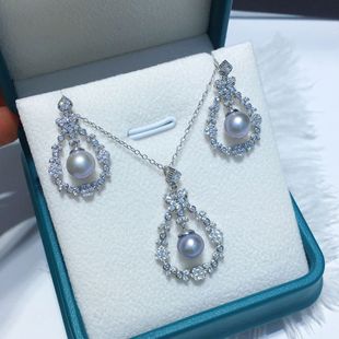 Retro court style temperament fresh water really many gray pearl S925 sterling silver smart flower earring pendant set