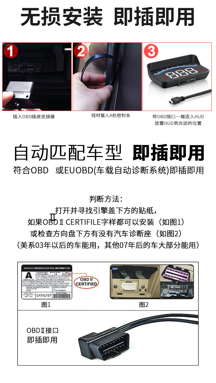 Portable Car Display Obd Car Modified High-Definition Code Meter Projector Shenzhen Hud Head-Up Display M6S