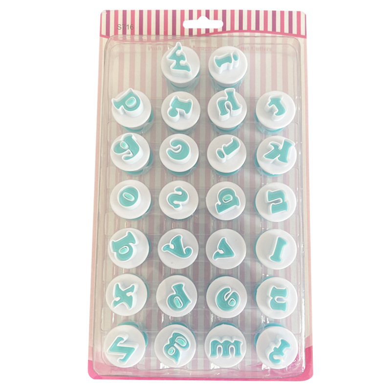 26Pcs Uppercase and Lowercase Alphanumeric Biscuit Spring Press Mold Fondant Cake Printing Mold Cutting Mold Baker