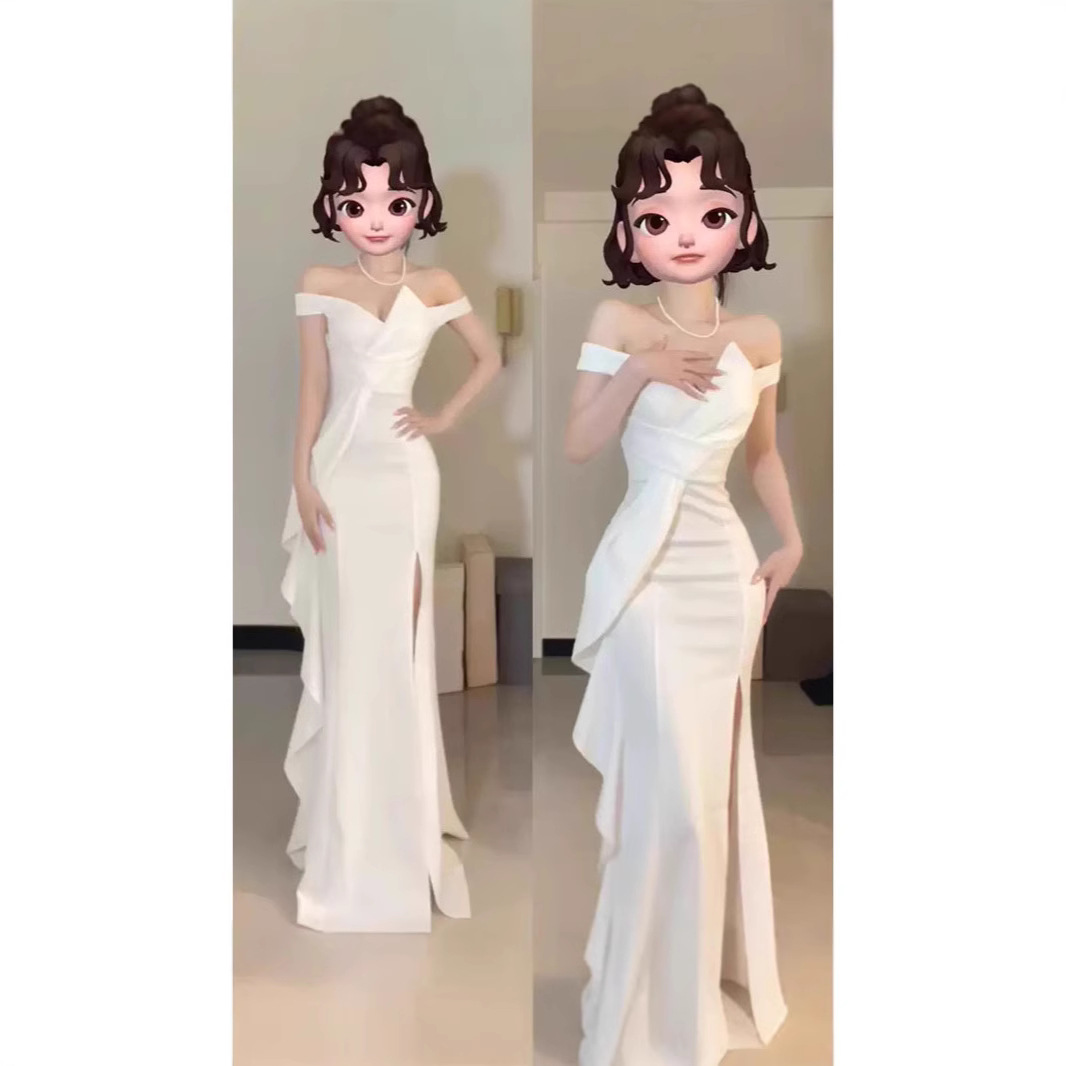 Evening Dress Women's off-shoulder Elegant Simple High-end Socialite Party Banquet Slim-fit Slimming Dinner Long dress