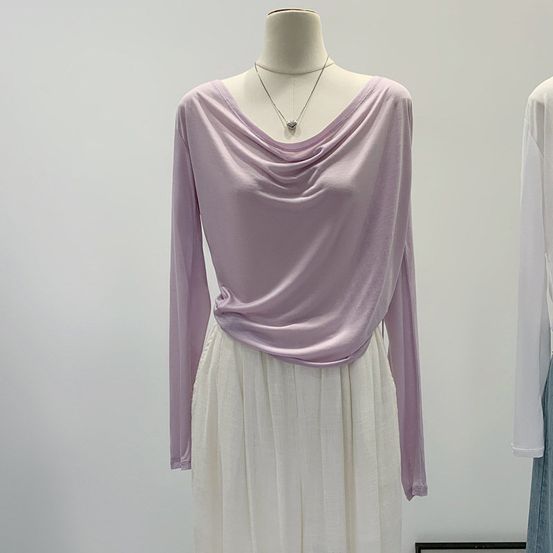 リヨセルテンセルレイジースタイルルーズ襟ルーズ長袖Tシャツ女性用2025新しいスタイルのユニークで超見栄えの良いトップ|undefined