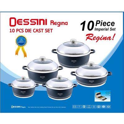 外贸DESSINI 10件套汤锅套装大锅套件铝锅礼品锅咖喱锅黑色汤锅|ms