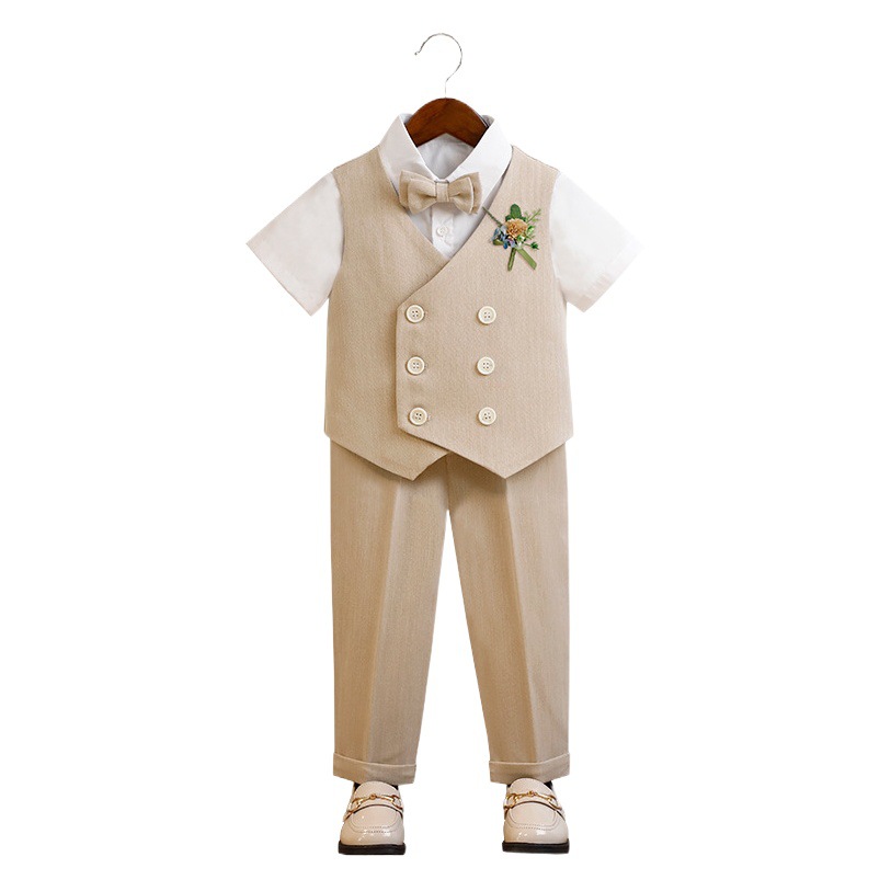 Children's Dress Spring New British Gentleman's Vest Set Boy's Flower Boy's Wedding Dress Baby's One-year-old Performance Dress