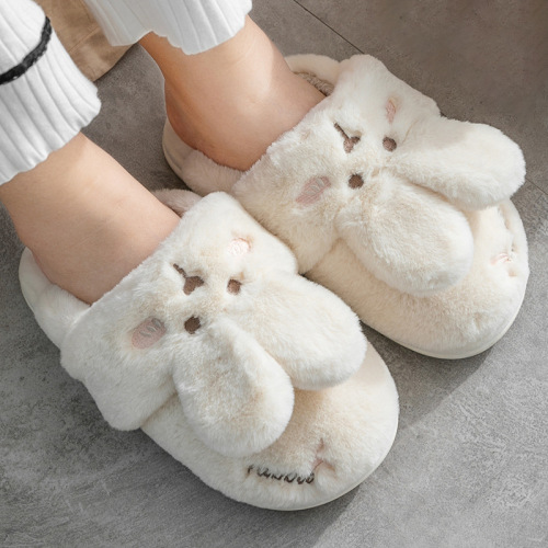 Women's winter  new indoor home couple fluffy cute rabbit plush slippers for women winter edition