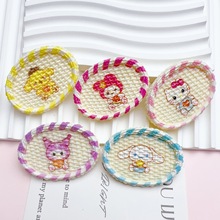 仿真卡通竹编盘子树脂饰品配件diy手作店材料钥匙扣 挂饰 冰箱贴