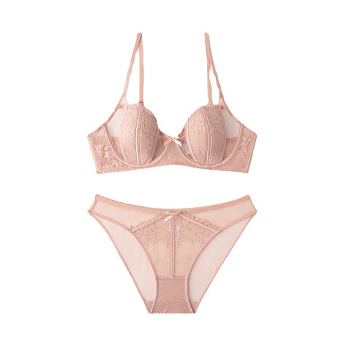 French Rabbit Ear Cup Sexy Transparent Lace Underwear Women's Push-Up Thin Soft Wire Bra Set
