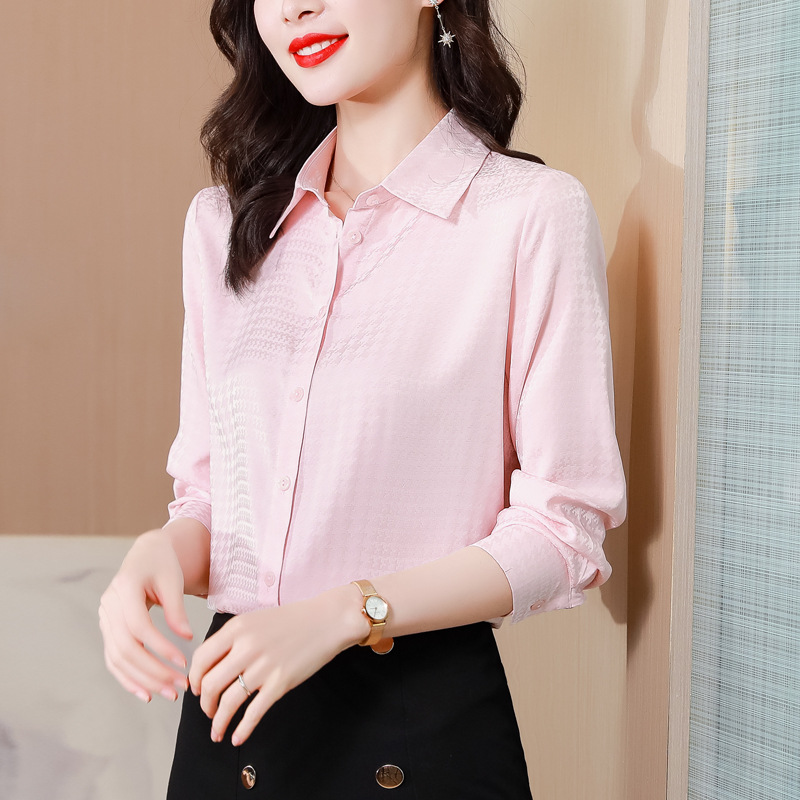 Spring fashionable elegant silk short solid color colored shirt