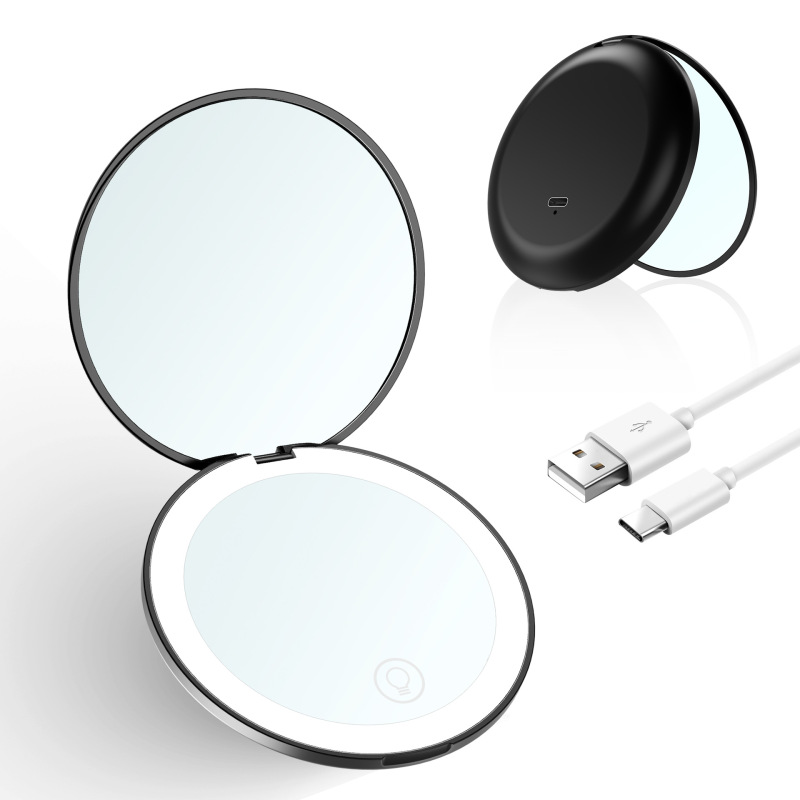 手持ちポータブルled化粧鏡ライト付き折り畳み円形小鏡ギフト実用ポータブルled化粧鏡ライト付き|undefined