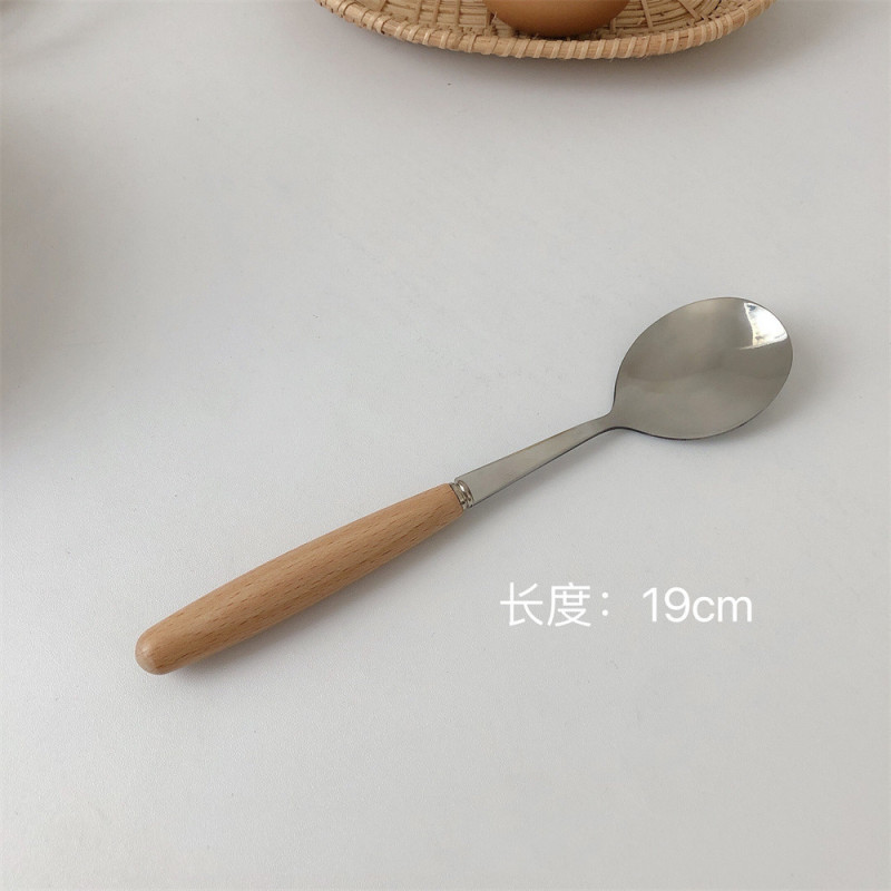 学生木柄ステンレスナイフフォーク食器セットステーキデザートインスタ风长柄箸フォークスプーンセット|undefined