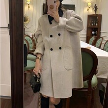 燕麦色毛呢大衣女秋冬小个子高级感短款韩版厚宽松毛呢呢子外套