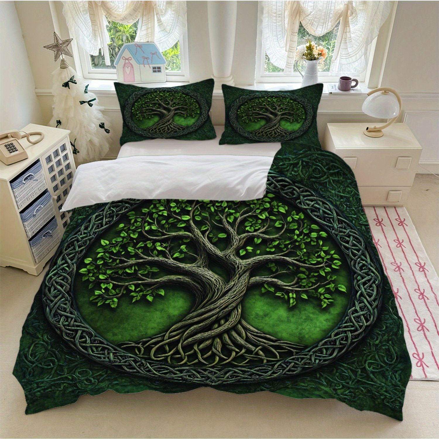 TEMU / JIT transfronterizo para brillante árbol de vida polido impresión digital kit de edredón textil para el hogar