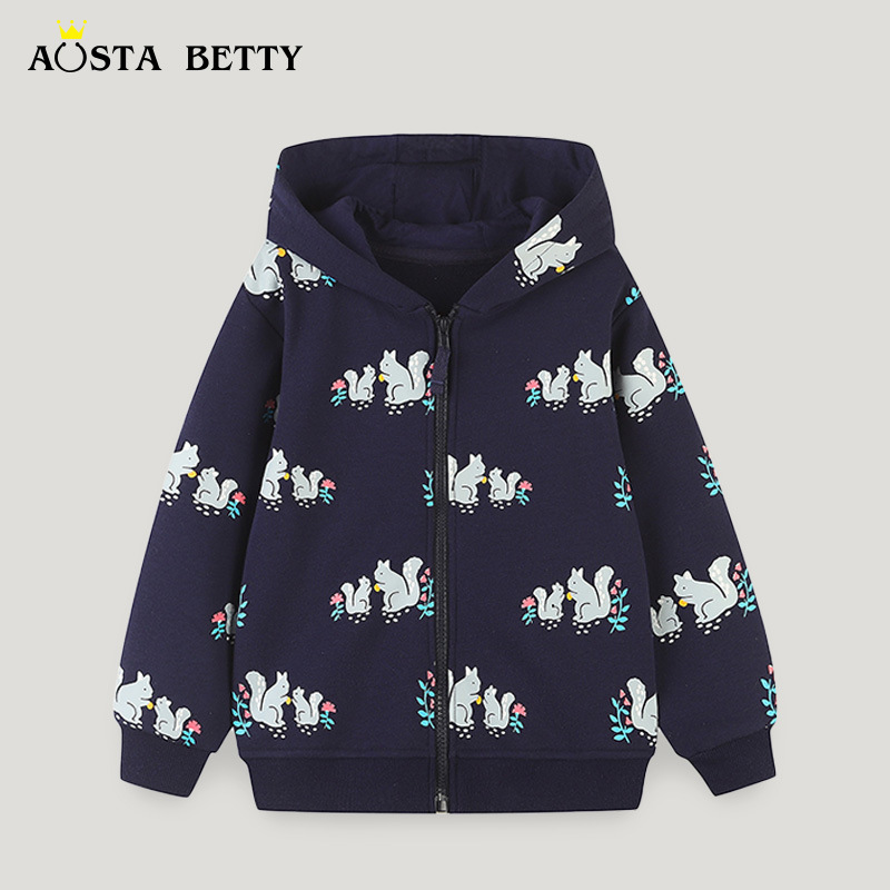 AostaBetty de otoño chaqueta de niñas chaqueta con cremallera casuales camisa con sombrero de manga larga ropa infantil europea y americana