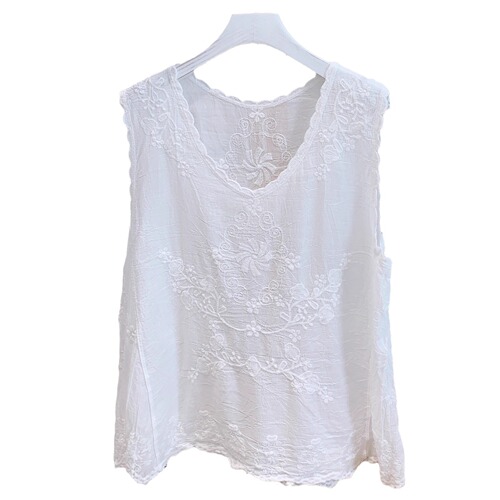 Literary jacquard embroidered cotton vest lace lace women's retro sleeveless suspender top