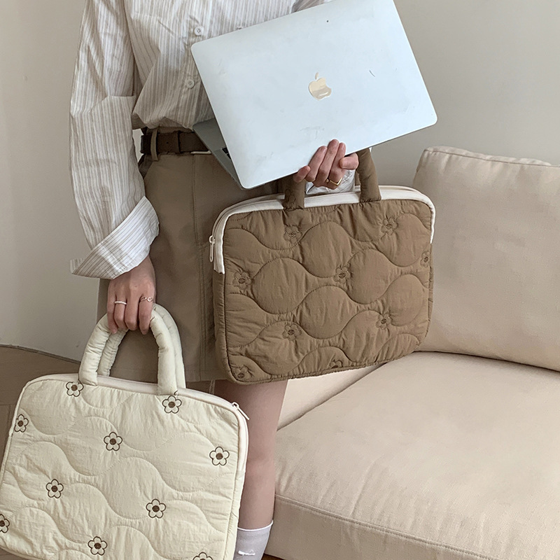In-Stock Japanese-Style Floral Embroidered Laptop Tote Bag, Simple and High-End Feel, Soft and Portable, Wholesale