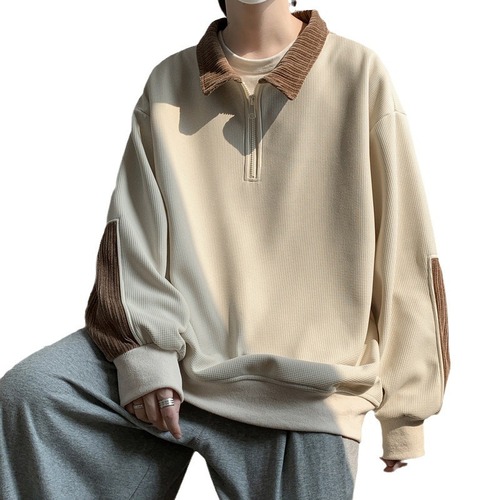 Half Zip Checkered Padded Thick Sweatshirt for Men, Japanese Style Loose Streetwear Brand Autumn/Winter Warm Clothing Ins Trend