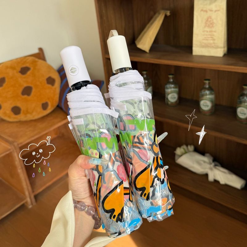 透明ライン子犬傘 70% off 傘全自動インターネット有名人ストレートハンドル傘かわいい折りたたみ子供大人アニメ女性|undefined