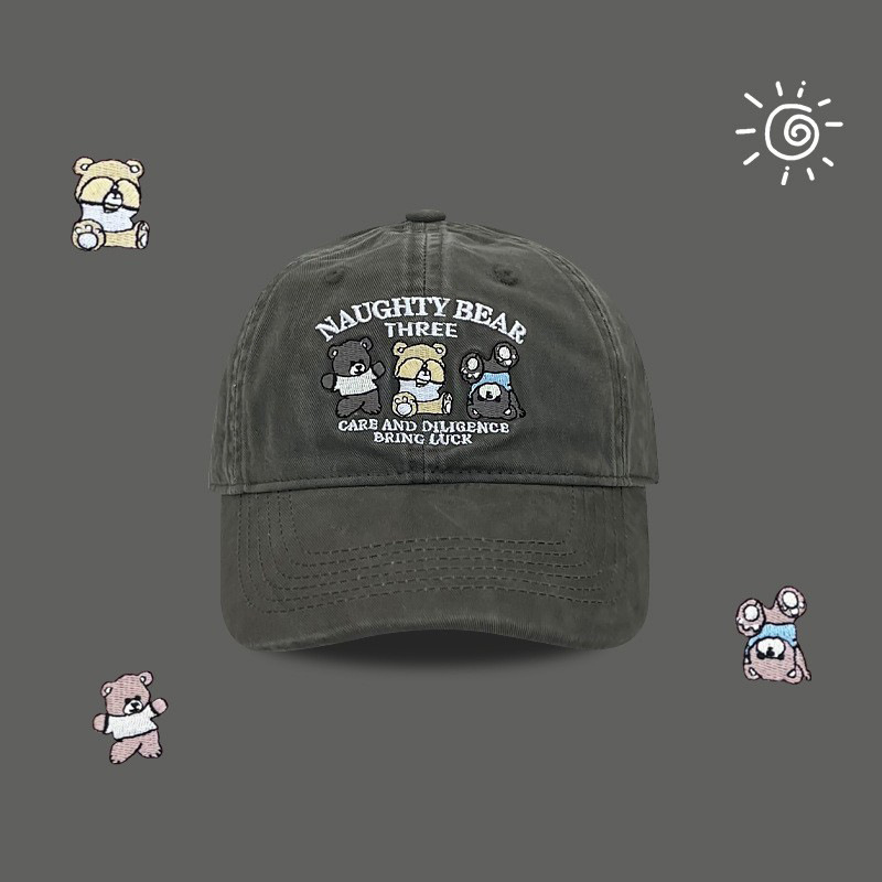 2024 nuevo lindo oso marrón bordado gorra de lengua mujer primavera y otoño universitaria pareja sombrero de béisbol moda masculina