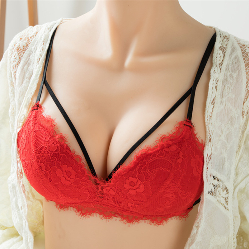 New Sexy Temptation Big Red Underwear Set Women's Wedding Bride's Life Year Bra Gathering Thin Small Bra