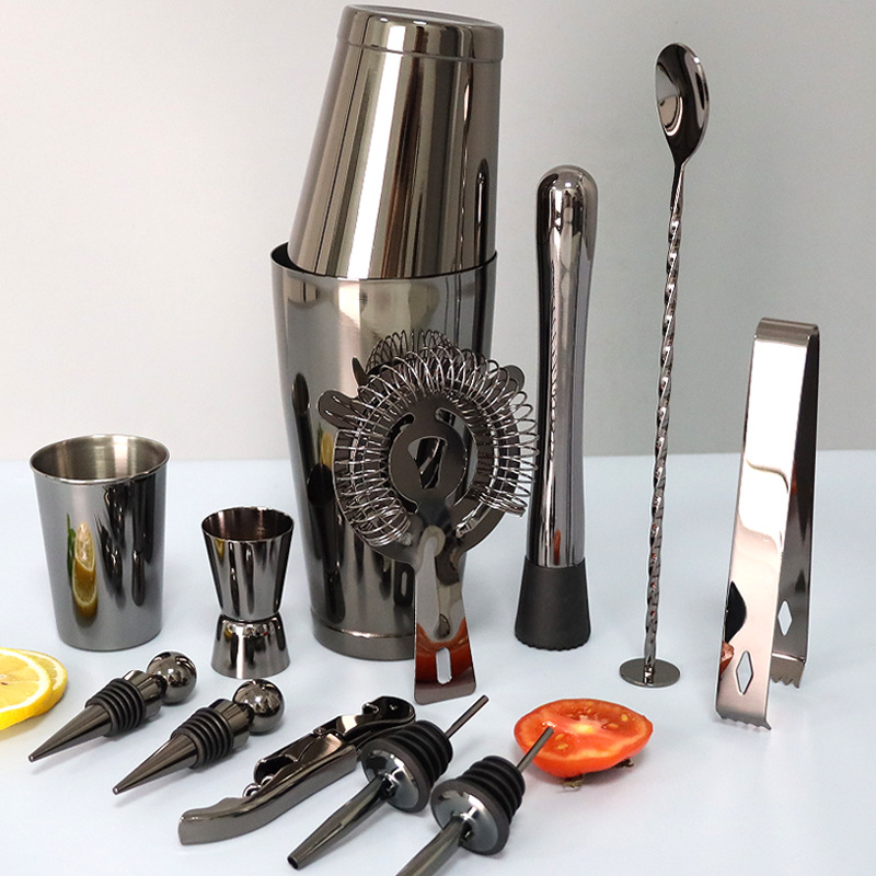 Boston mezclador 304 acero inoxidable negro galvanizado 10 piezas juego shaker herramientas de bar