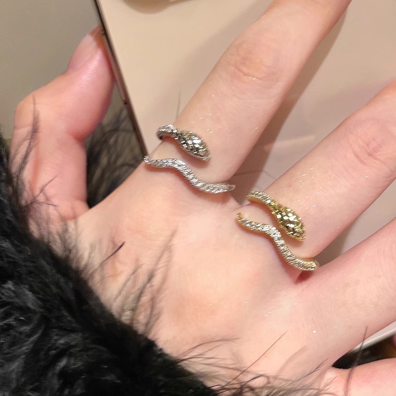 Personalized Snake-Shaped Zircon Open Ring Women's Niche Design Advanced Sense Unique Finger Ring Cold Style All-Match Ring Personalized Snake-Shaped Zircon Open Ring Women's Niche Design Advanced Sense Unique Finger Ring Cold Style All-Match Ring
