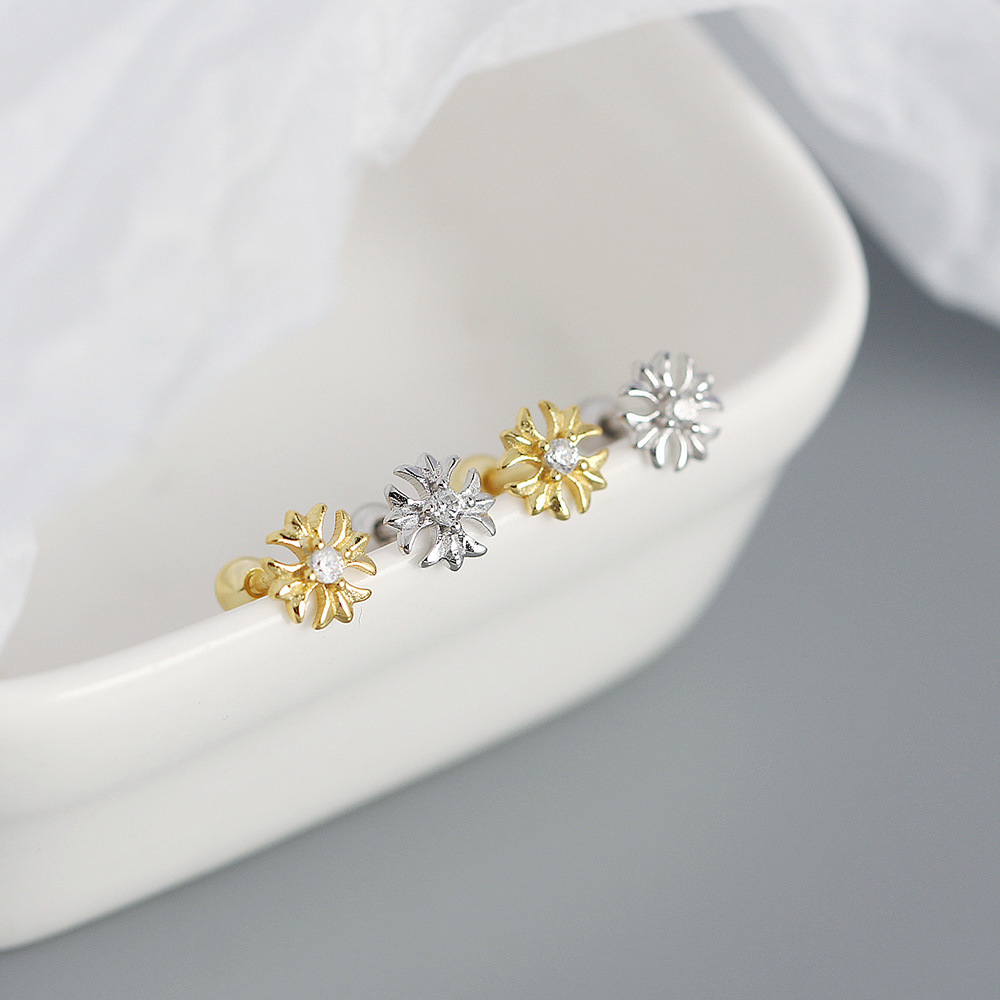 Fashion s925 silver geometric cross screw flower ear studs
