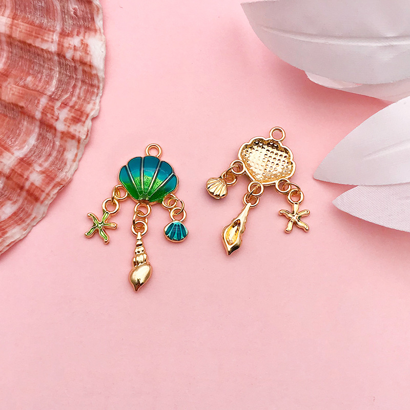DIY Jewelry Accessories Classification 1 Piece 20*17mm Alloy Zircon Shell Fish Tail Polished Pendant