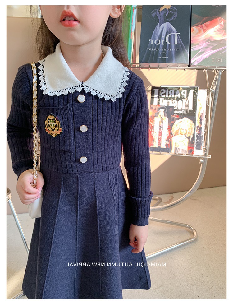 Jupe en laine pour filles, nouvelle collection automne/hiver 2023, pull à bas pour bébé, manches longues, col rabattu, Style Wetern_voghion.com